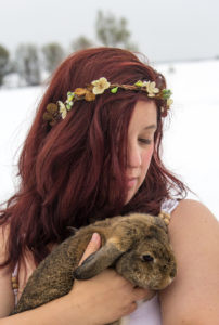 snow boudoir rabbit red hair glamour flower crown 